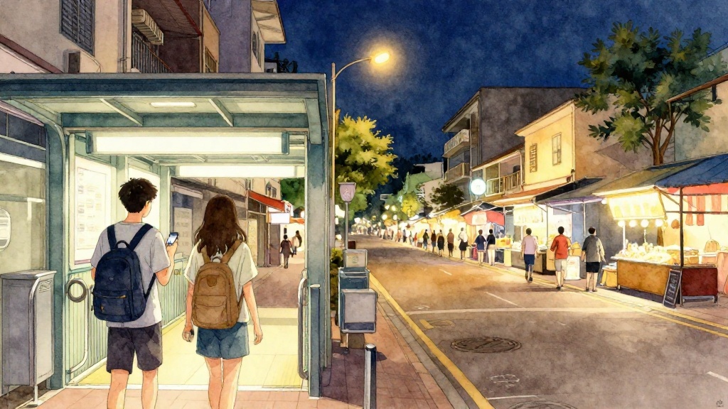 夜晚時捷運站出口走向雙城街夜市的旅人，準備展開一晚的美食散步